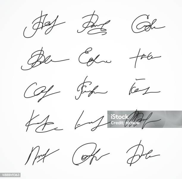 Vetores de Vetor Signature Fictícias Autograph e mais imagens de Assinatura - Assinatura, Assinar, Manuscrito - Texto