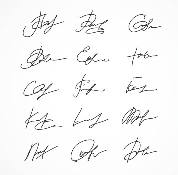 векторные фирменный fictitious за автографами - signature electrical equipment signing pen stock illustrations