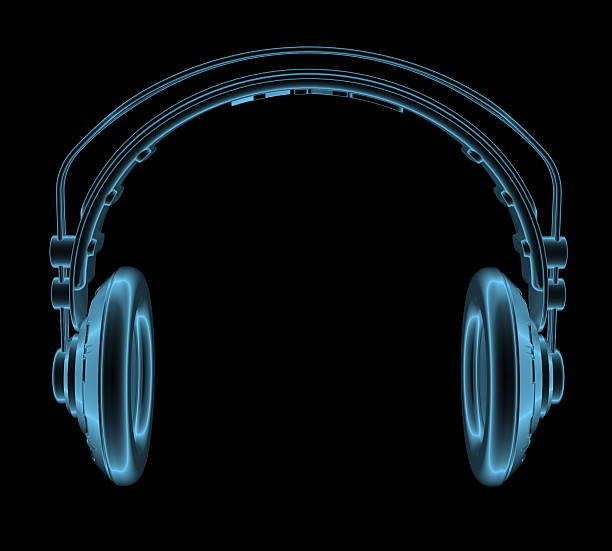 istock Headphones x-ray blue transparent isolated on black 488849377