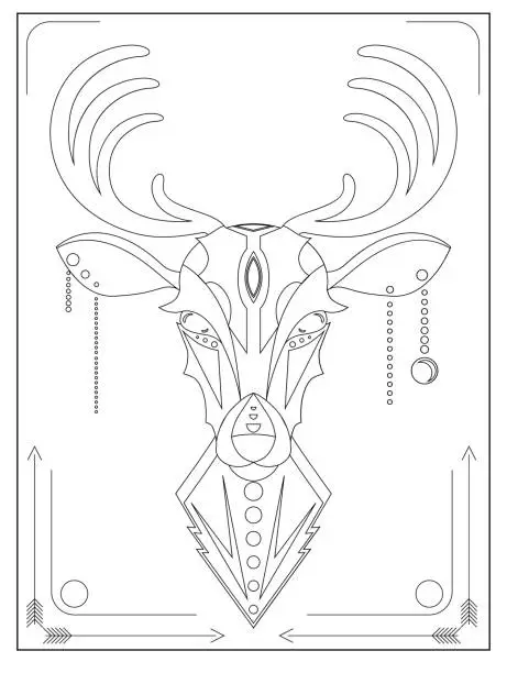 Vector illustration of Linear illustration of a deer in the ethnic style