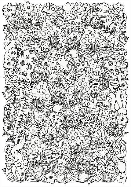 stockillustraties, clipart, cartoons en iconen met pattern for coloring book mushrooms a4 - amanita parcivolvata