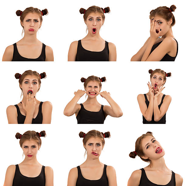 expresiones de la cara - facial expression women multiple image thinking fotografías e imágenes de stock