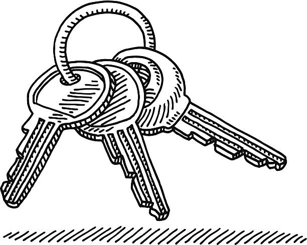 Key Ring Drawing Hand-drawn vector drawing of a Key Ring. Black-and-White sketch on a transparent background (.eps-file). Included files are EPS (v10) and Hi-Res JPG. key illustrations stock illustrations