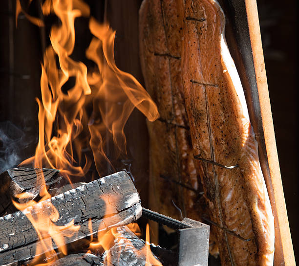 istock Fresh healthy Salmon fish cooked on  barbecue 488851522