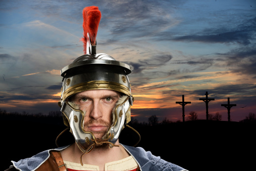 Roman Soldier With Crosses in Background