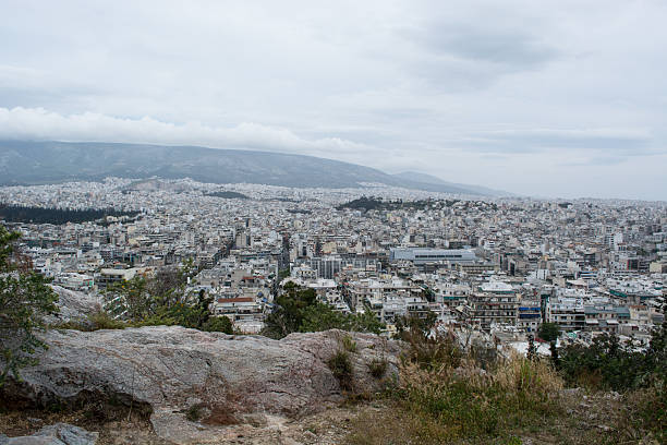 l'acropoli mountain - copy space minerva greek culture athens greece foto e immagini stock