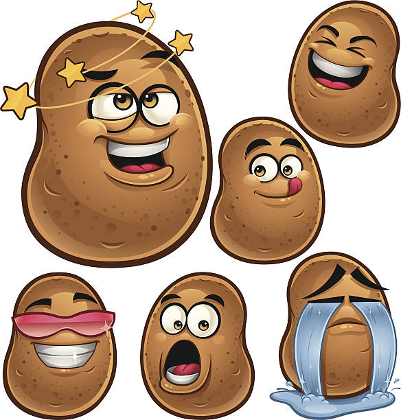 ilustraciones, imágenes clip art, dibujos animados e iconos de stock de conjunto de dibujos animados de la patata - raw potato isolated vegetable white background