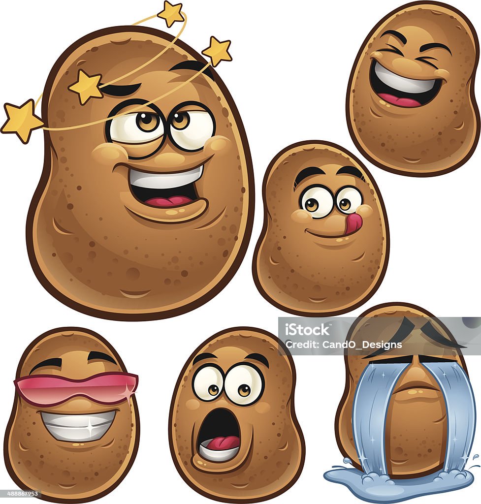 Potato Cartoon Set A Cartoon potato set of 6 expressions including:  Raw Potato stock vector