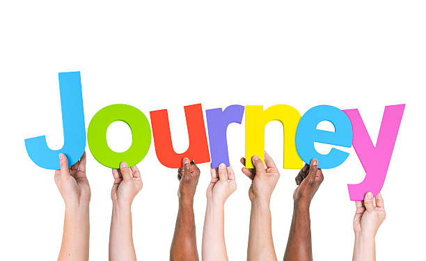 istock Multiethnic Group of Hands Holding Word Journey 488869105