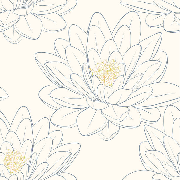 Beautiful seamless pattern with lotus flowers. Beautiful seamless pattern with lotus flowers. Hand-drawn contour lines and strokes. Perfect for background greeting cards and invitations of the wedding, birthday lotus flower drawing stock illustrations