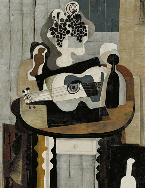 Still Life with Guitar Symbolic image of still life with a guitar in the style of cubism. painting activity stock illustrations