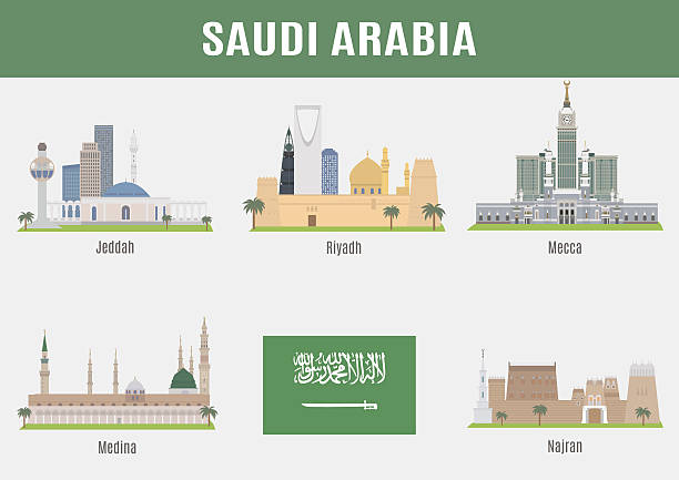 Cities in Saudi Arabia Cities in Saudi Arabia. Famous Places cities al madinah stock illustrations