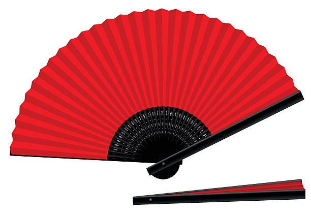 Hand Fan Open Closed Red Black Hand fan - red an black - open and closed - spanish style - three-dimensional - realistic. Isolated vector illustration on white background. folding fan stock illustrations