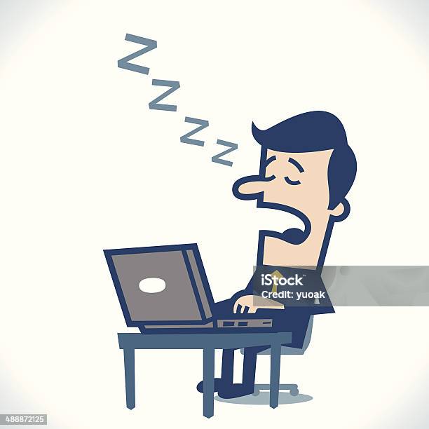 Man Asleep In Front Of The Computer Stock Illustration - Download Image Now - Typing, Vitality, Desktop PC