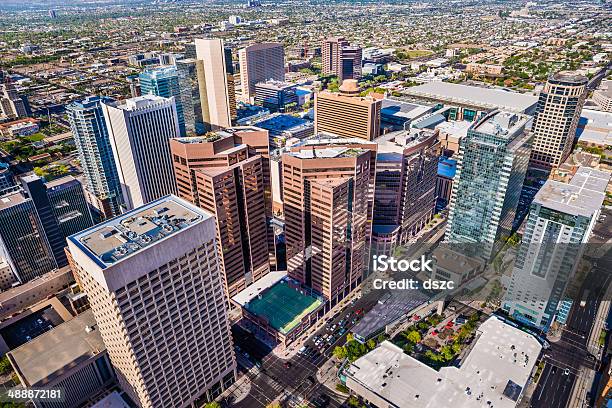 Phoenix Arizona Looming Aerial View Of Downtown Cityscape Skyline Skyscrapers Stock Photo - Download Image Now