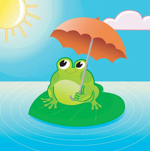 Vector illustration of cute smiling Frog with an Umbrella.