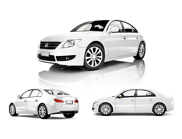 Three Dimensional Image of a White Car***NOTE TO INSPECTOR**These cars are our own 3D generic designs. They do not infringe on any copyrighted designs.***