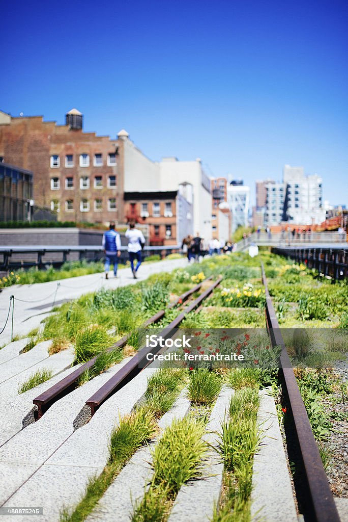 The High Line Park New York The High Line is a public park built on an historic freight rail line elevated above the streets on Manhattan’s West Side.  High Line Park Stock Photo