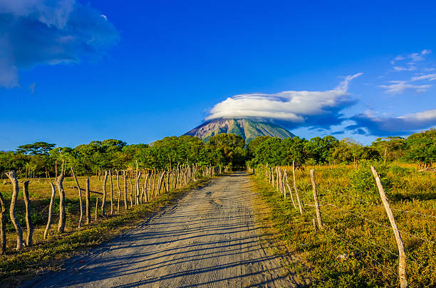 Central America, Nicaragua, landscapes on an Ometepe island. The picture present the sand Santo Domingo beach with the view on the volcano