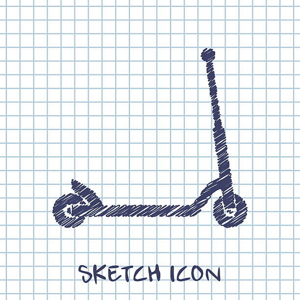 vektor-skizze-symbol von kind scooter - scoot stock-grafiken, -clipart, -cartoons und -symbole