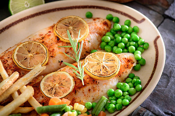 Baked Fish with bean and fries