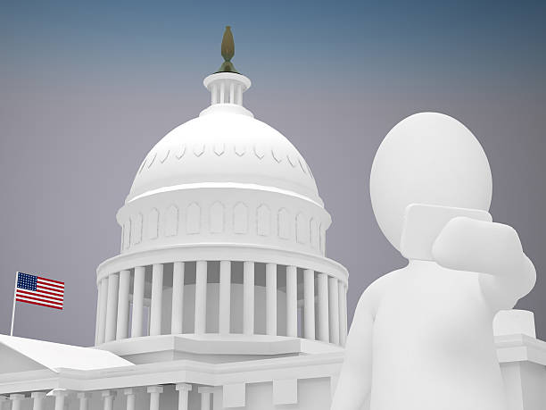 istock 3d abstract human taking selfie in front of White house 488882788