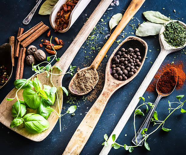 istock wooden spoons with spices and herbs 488884550