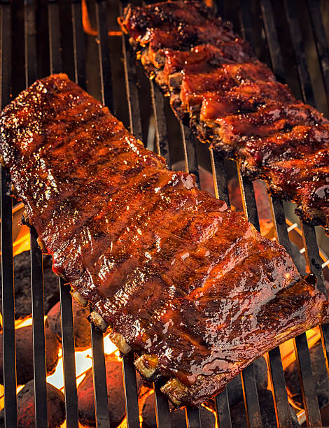 Marinated BBQ Pork Ribs on Barbecue Grill