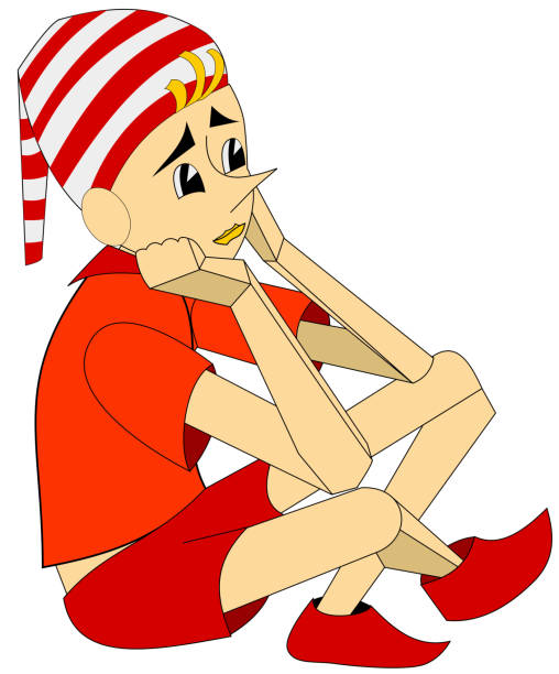 ilustraciones, imágenes clip art, dibujos animados e iconos de stock de pinocchio - liar dishonesty pinocchio human nose