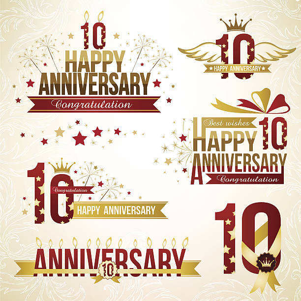 Set of 10th anniversary emblems. Set of 10th anniversary design elements. number 10 stock illustrations