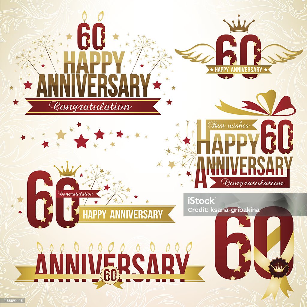 Set of 60th anniversary emblems. Set of 60th anniversary design elements. 60th Anniversary stock vector