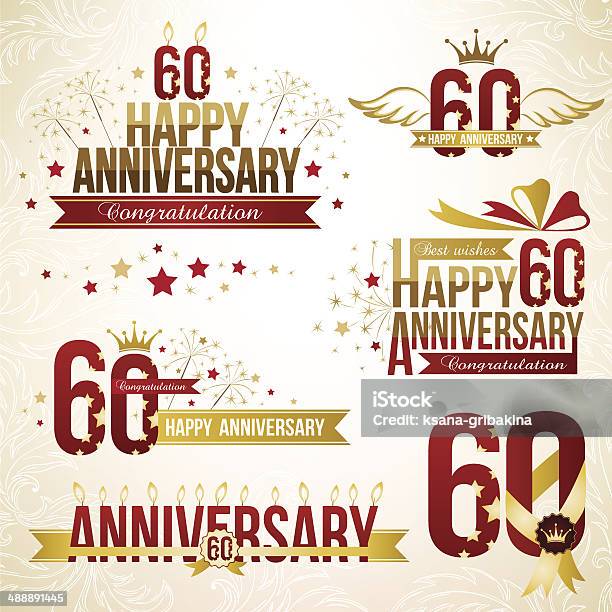 Set Of 60th Anniversary Emblems Stock Illustration - Download Image Now - 60th Anniversary, 60-64 Years, Anniversary