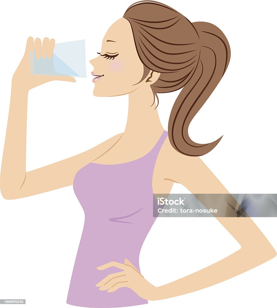 Ilustración vectorial de mujer agua potable - arte vectorial de Agua potable libre de derechos