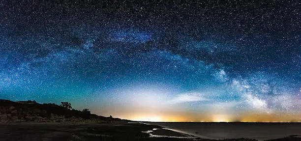 Panoramic Landscape view of Amazing Milky Way in Russia