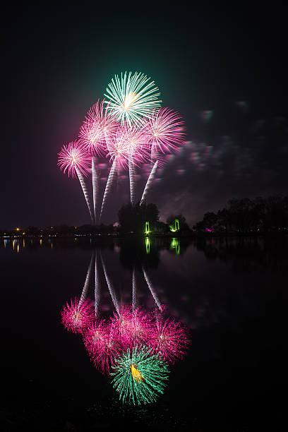 istock Colourful golden and pink fireworks 488909177