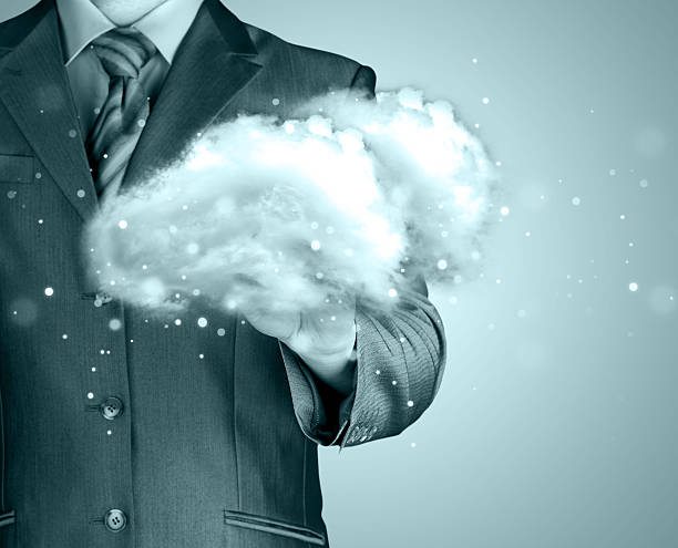 istock Cloud computing concept, close up of young businessman 488909533