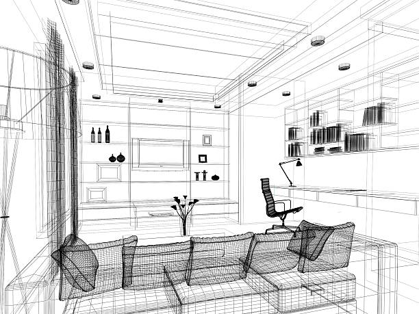 istock sketch design of living ,3dwire frame render 488910629