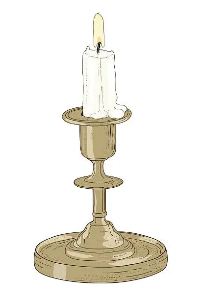 Vector illustration of candle in old candlestick