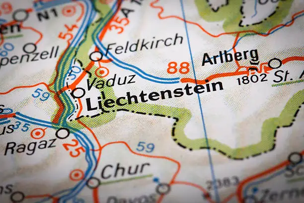 Liechtenstein city on a road map