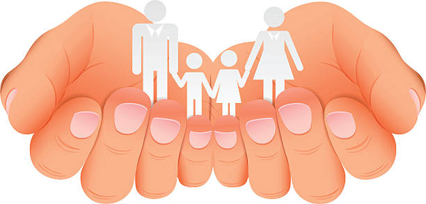 family life insurance - family community paper chain offspring stock-grafiken, -clipart, -cartoons und -symbole