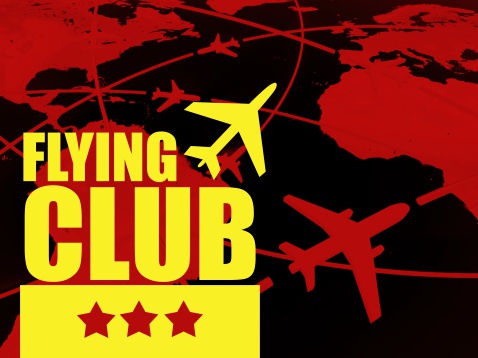 Flying club travel concept, airlines on world map