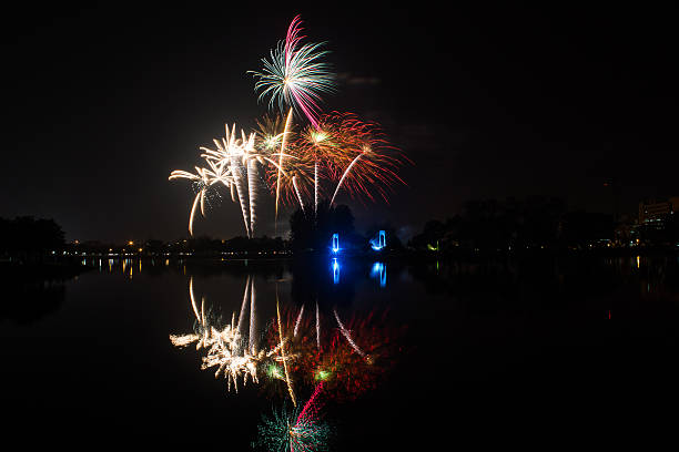 istock Colourful golden and pink fireworks 488911377