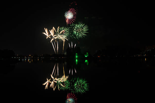 istock Colourful golden and pink fireworks 488911379