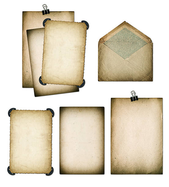 istock Old paper sheets and envelope. Grungy textured cardboard. Scrapbook elements 488911484