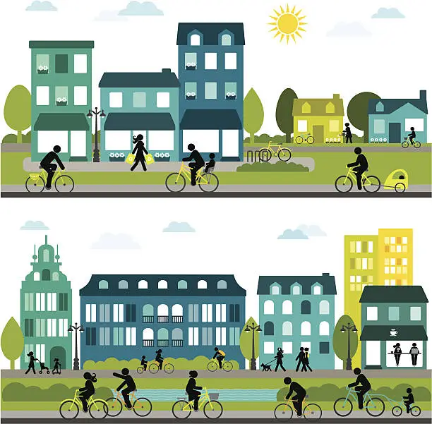 Vector illustration of Bike-Friendly City - Horizontal Design
