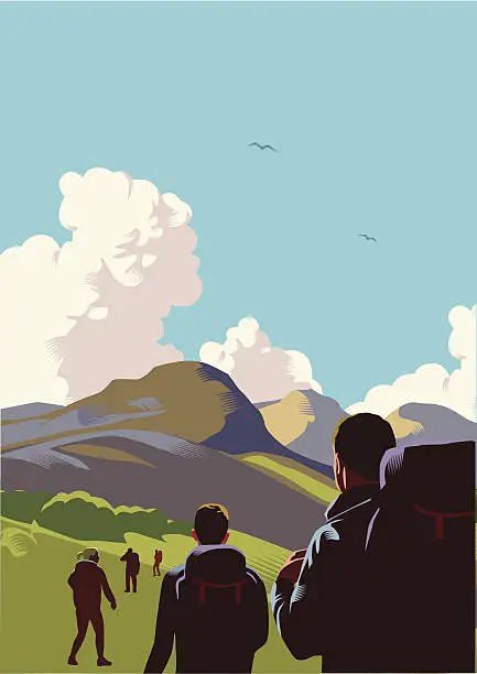 Vector illustration of Hill walkers