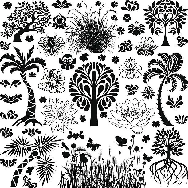 Vector illustration of Trees and plants