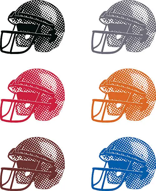 Vector illustration of Halftone Dot Football Helmets, Colorful Set