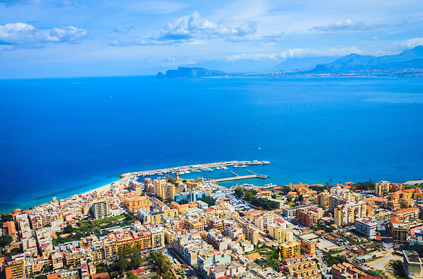 Aerial view of Palermo Aerial view of Palermo city and sea, Sicily island, Italy palermo sicily stock pictures, royalty-free photos & images