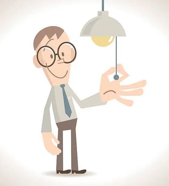 Vector illustration of Full length Businessman turn on or off the light